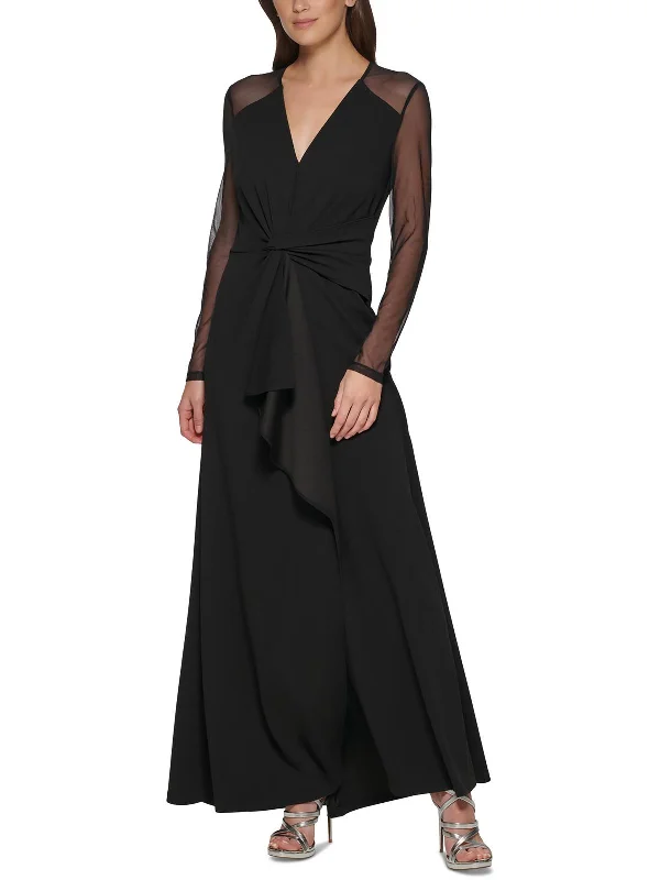Womens Crepe Mesh Inset Evening Dress Tunics Occasion special
