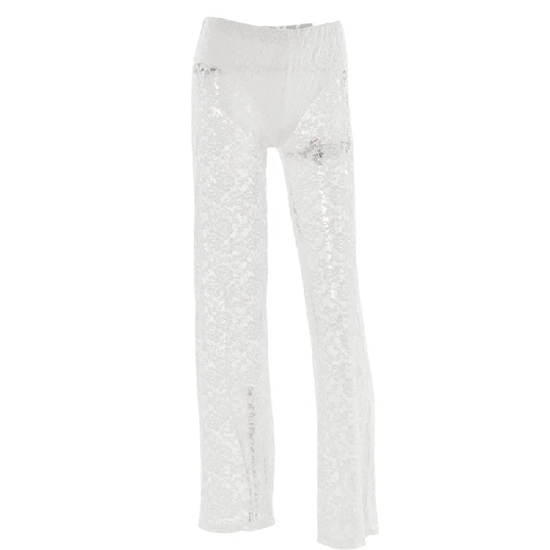 Lace high rise solid patchwork straight leg pant Classic Bootcut Trousers