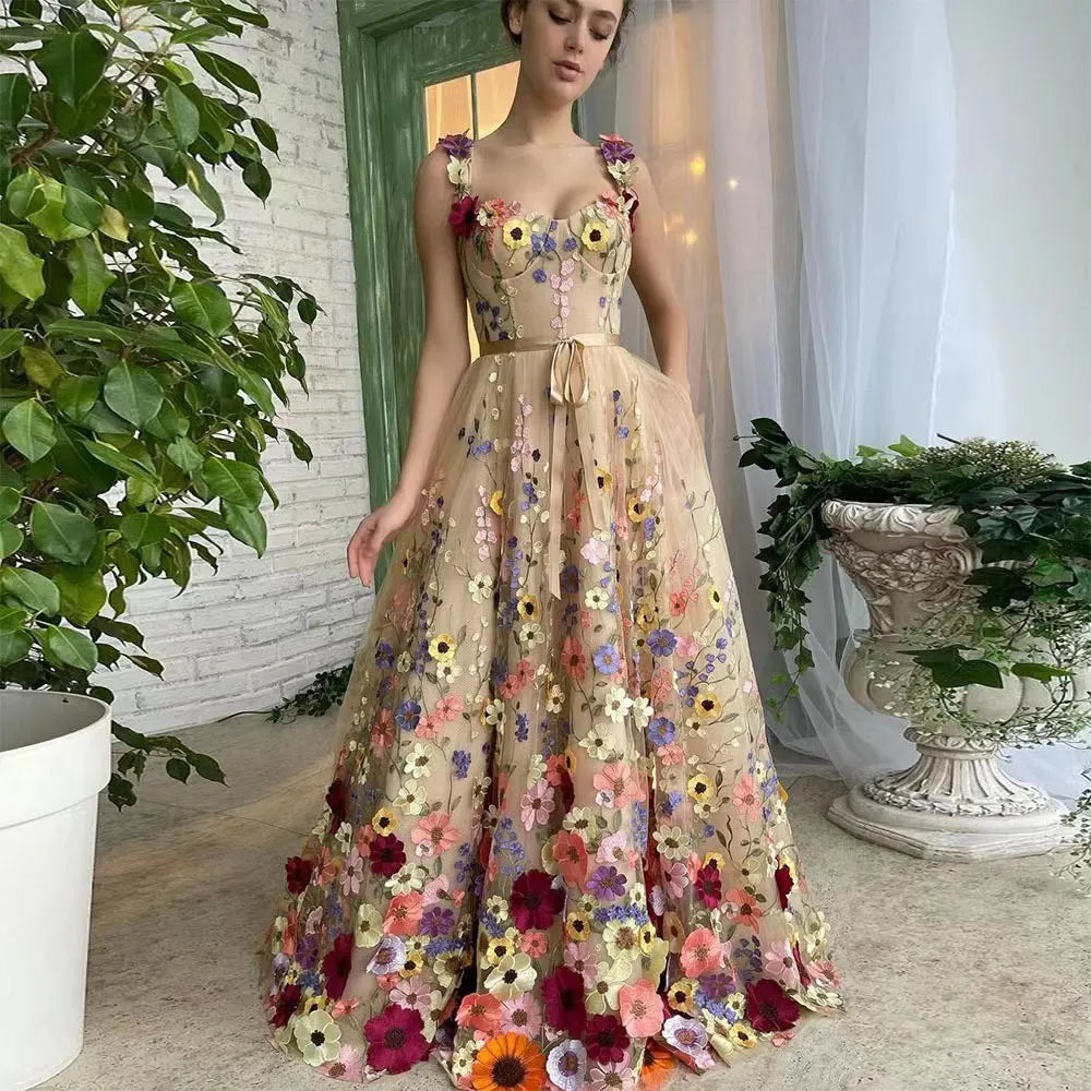 Women Fashion Floral Embroidered Sling Party Dress Lace Sexy Club