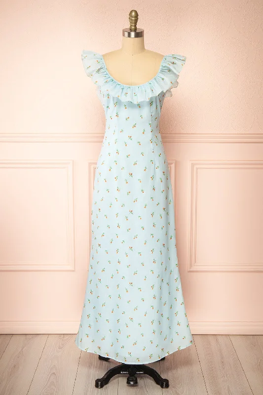 Eddie Blue | Long Dress w/ Floral Print Tunics Long Elegant