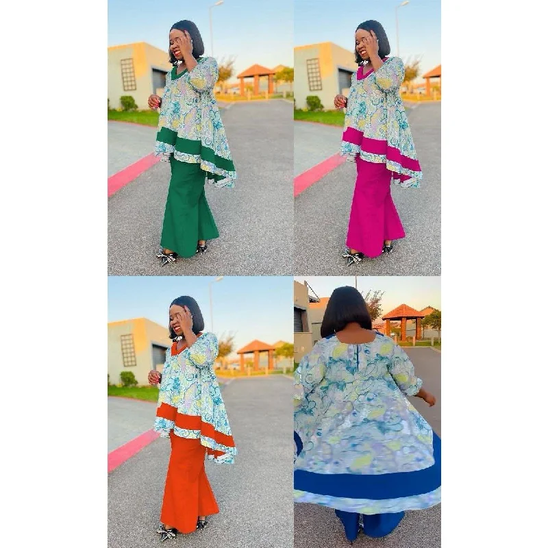 Floral Printed Hi-Low Top & Wide-Leg Pants Set Cozy Knit Pants
