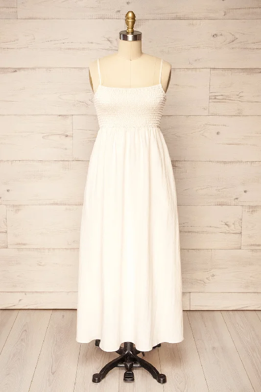Maonica | Long Ivory Dress w/ Empire Waist Tunics Velvet soft