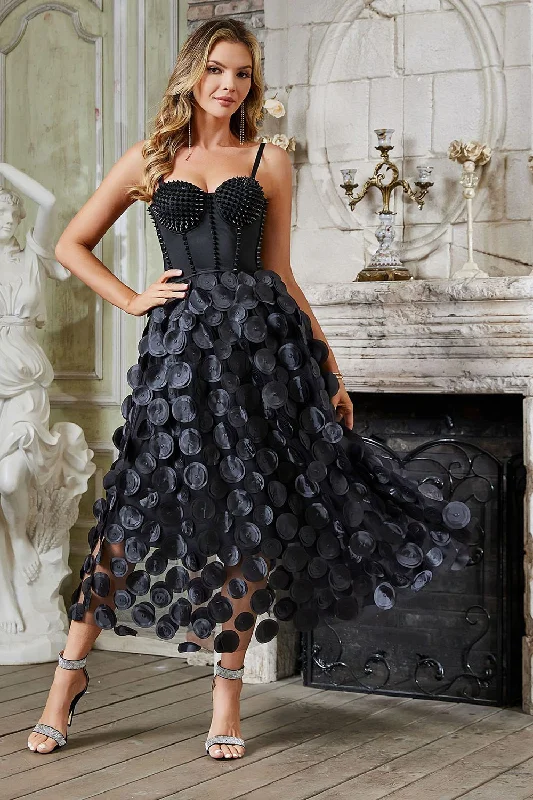 Black A-Line Spaghetti Straps Corset Party Dress Tunics Ceremony elegant