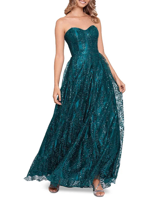 Juniors Womens Glitter Corset Evening Dress sweetheart Neckline Romantic