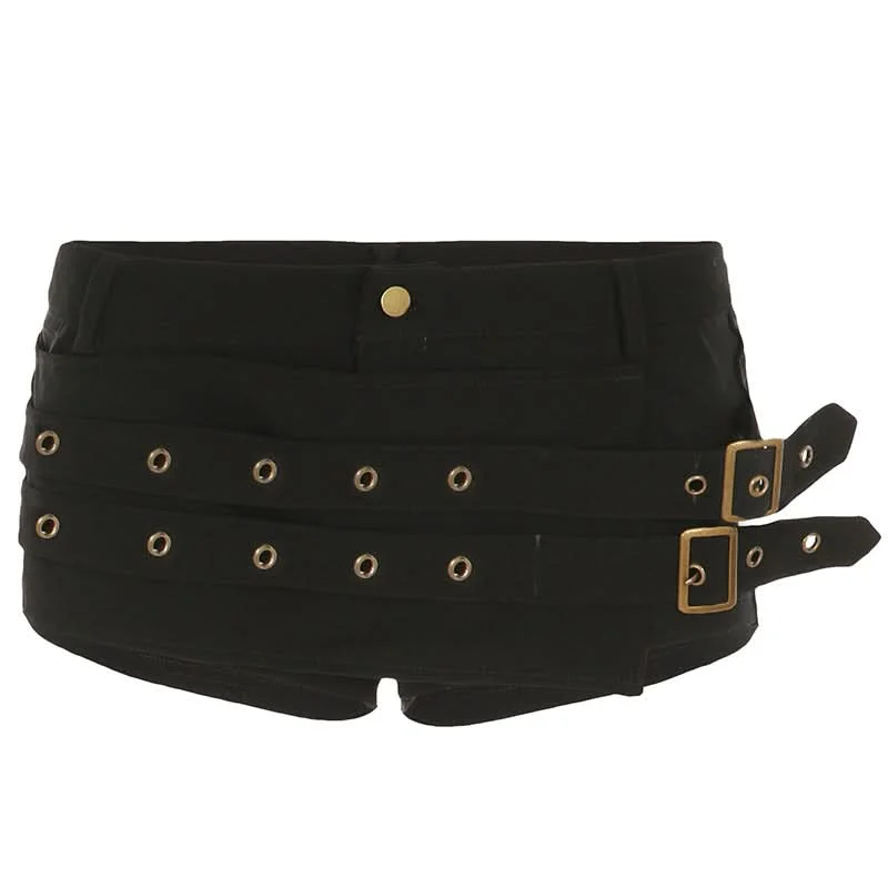 Button buckle solid low rise short pant Cozy Fitted Pants