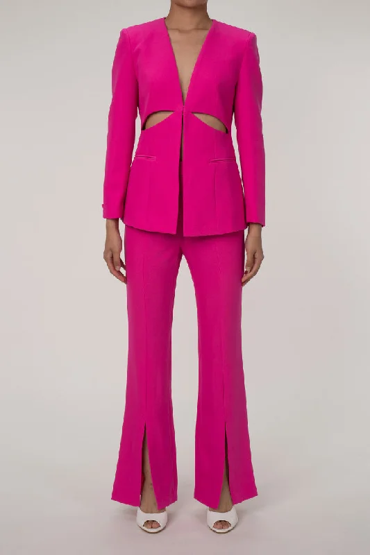 Edge Collarless Cutout Cinch Waist Blazer Two Piece Split Flare Pant Suit Elegant Palazzo Trousers Edge Collarless Cutout Cinch Waist Blazer Two Piece Split Flare Pant Suit Elegant Palazzo Trousers