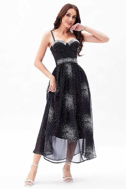 A-Line Black Spaghetti Straps Chiffon Corset Party Dress Tunics Winter warm