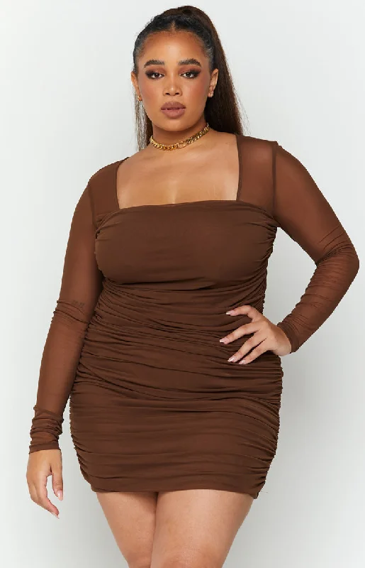 Estee Long Sleeve Mesh Party Dress Brown Tunics Sophisticated sleek