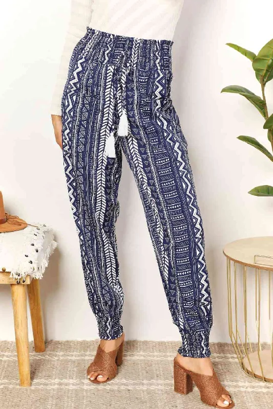 Double Take Geometric Print Tassel High-Rise Pants Formal Dress Pants