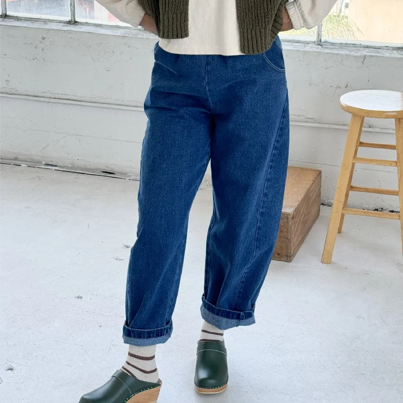Womens Cotton Arc Pants - Blue Denim Trendy Palazzo Pants
