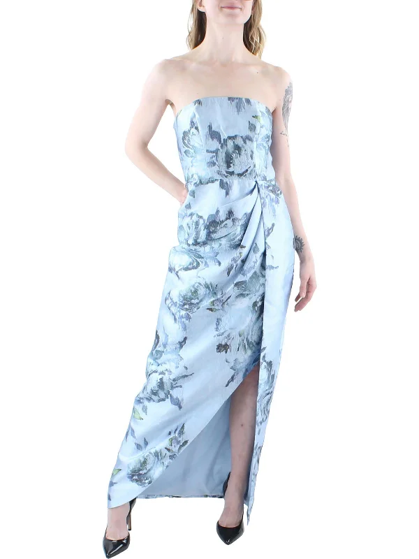 Womens Floral Strapless Evening Dress Tunics Chic elegant
