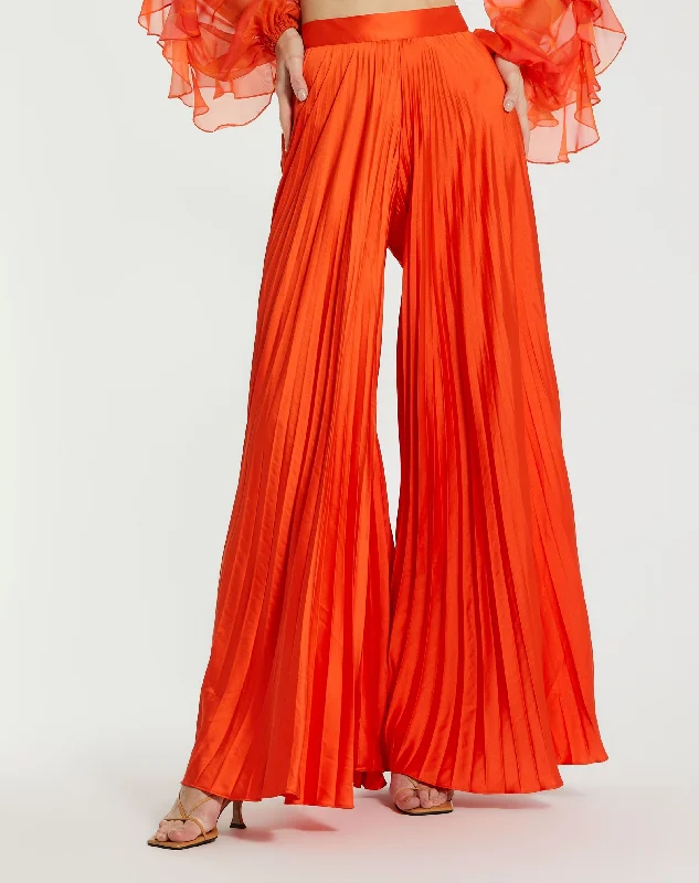 Pleated Charmeuse Wide Leg Pants Elegant High-Waist Pants
