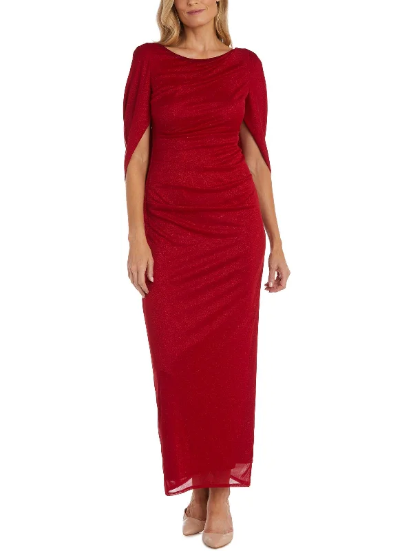 Womens Glitter Cape Sleeve Evening Dress Maxi Flowy Bohemian