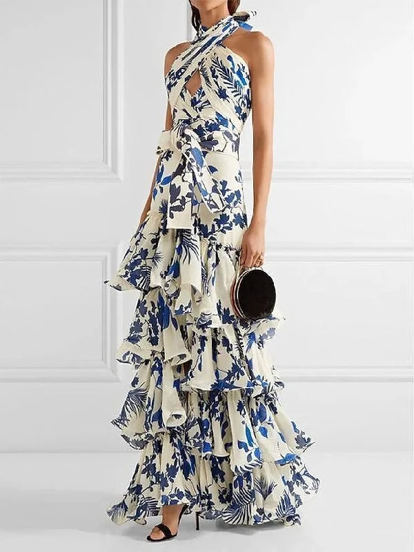 Women's Long Dress Maxi Dress Party Dress Homecoming Dress Cocktail Dress Print Classic Elegant Dress Party Outdoor Wedding Guest Ruffle Zipper Sleeveless Halter Dress Regular Fit Blue Summer S M L Off-the-shoulder Chic Trendy Women's Long Dress Maxi Dress Party Dress Homecoming Dress Cocktail Dress Print Classic Elegant Dress Party Outdoor Wedding Guest Ruffle Zipper Sleeveless Halter Dress Regular Fit Blue Summer S M L Off-the-shoulder Chic Trendy