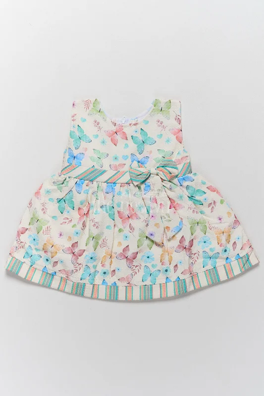 Baby Polysilk Cotton Frock Dress with Butterfly Prints and Striped Bow Accent Tunics Versatile functional Baby Polysilk Cotton Frock Dress with Butterfly Prints and Striped Bow Accent Tunics Versatile functional