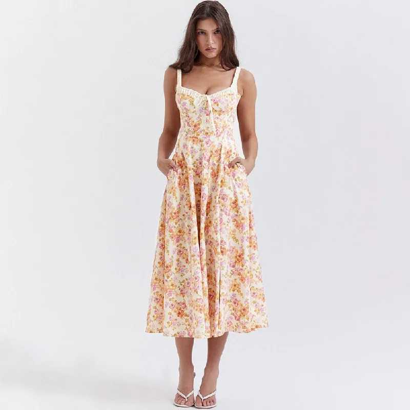 Floral Print Midi Elegant Summer Dress Green Side Slit Sexy Padded Holiday Party Dresses Casual Women Dress Tunics New arrival Floral Print Midi Elegant Summer Dress Green Side Slit Sexy Padded Holiday Party Dresses Casual Women Dress Tunics New arrival