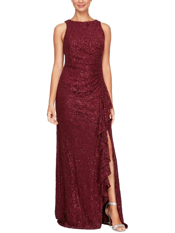 Womens Lace Sleeveless Evening Dress Crew Neckline Sporty