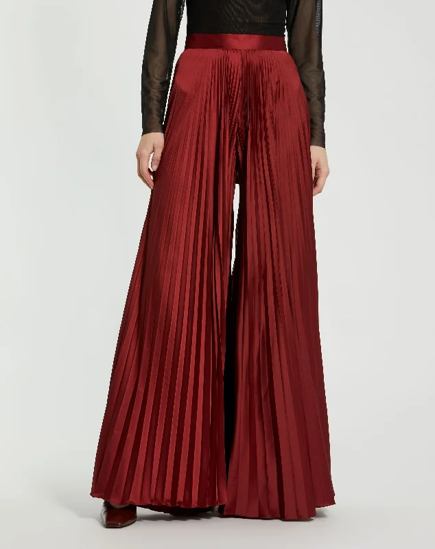 Pleated Charmeuse Wide Leg Pants Trendy Work Pants