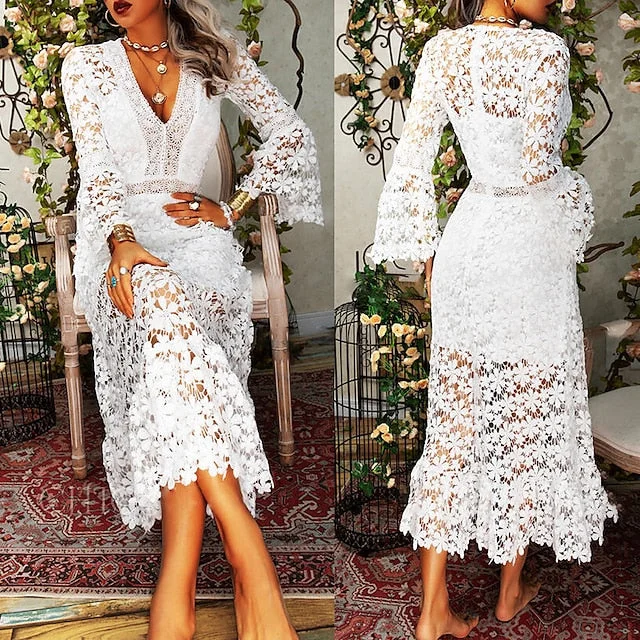 Women's Party Dress Lace Dress Homecoming Dress Long Dress Maxi Dress White Yellow Pink Long Sleeve Pure Color Lace Summer Spring Fall Deep V Fashion Winter Dress Birthday Wedding Guest S M L XL Tunics Yoga stretchy Women's Party Dress Lace Dress Homecoming Dress Long Dress Maxi Dress White Yellow Pink Long Sleeve Pure Color Lace Summer Spring Fall Deep V Fashion Winter Dress Birthday Wedding Guest S M L XL Tunics Yoga stretchy
