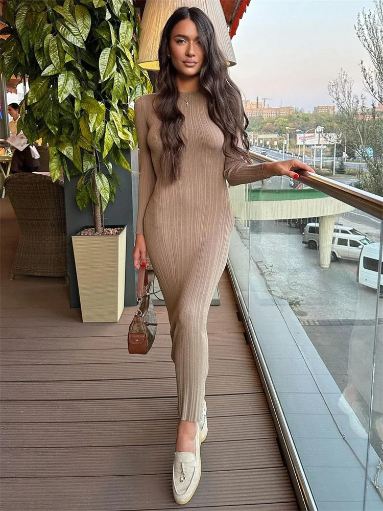 Fashion Knit Ribbed Maxi Dress Ladies High Waist Long Sleeve Patchwork Elegant Slim Party Dress Autumn Knitwear Dress Tunics Versatile stylish Fashion Knit Ribbed Maxi Dress Ladies High Waist Long Sleeve Patchwork Elegant Slim Party Dress Autumn Knitwear Dress Tunics Versatile stylish