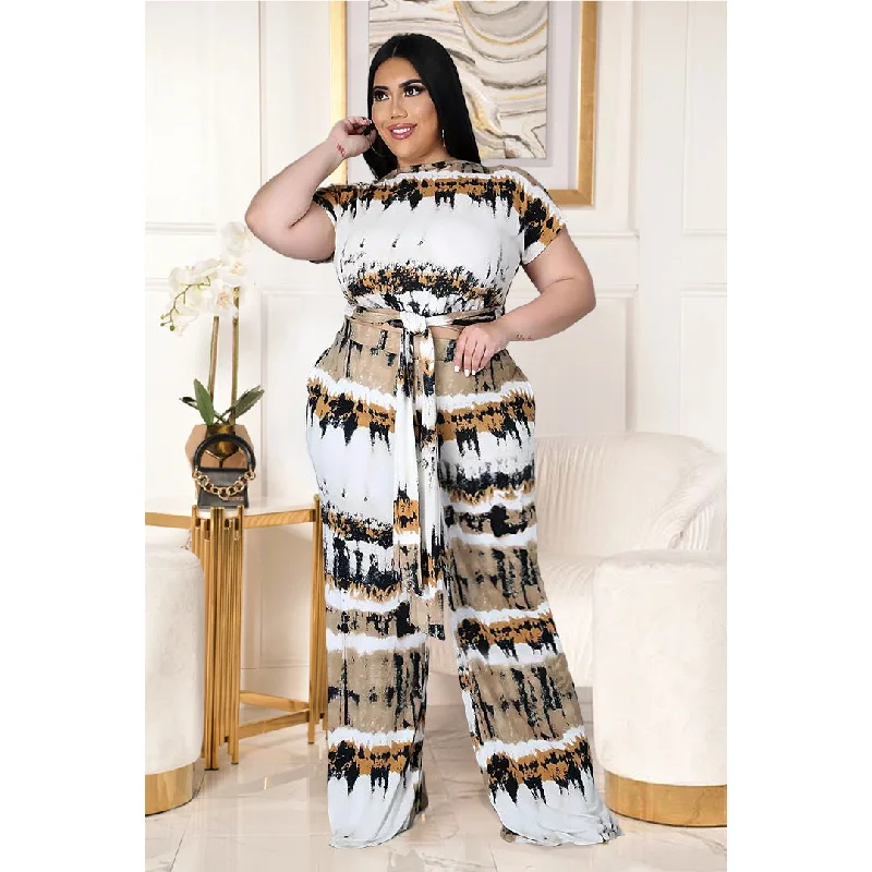 Plus Size Women Clothes Printed Lace up Double Pocket Comfortable Wide Leg Pants Two-Piece Set Slim-Fit Khaki Pants Plus Size Women Clothes Printed Lace up Double Pocket Comfortable Wide Leg Pants Two-Piece Set Slim-Fit Khaki Pants