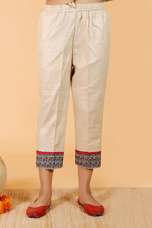 Gubbaro Handpainted Madhubani 'Tilkor Kamal' Cotton Pant Sleek Black Pants