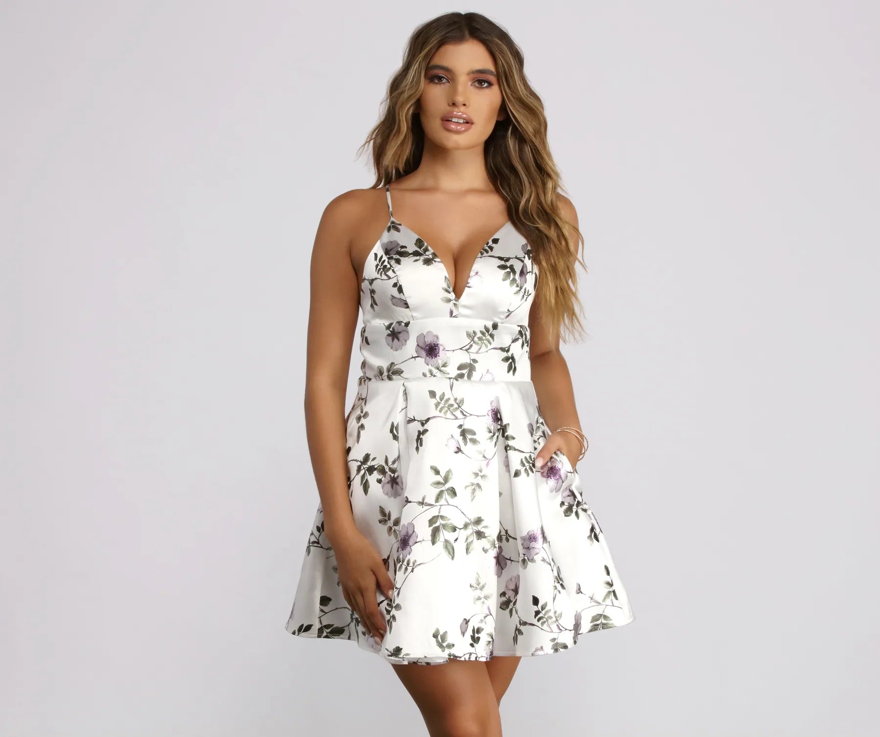 Molly Formal Foiled Floral Satin Party Dress Tunics Seasonal trendy