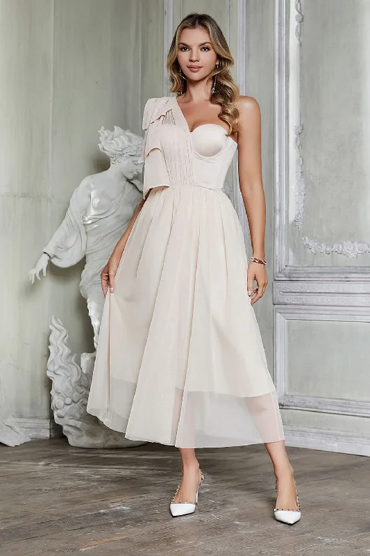Apricot A-Line One Shoulder Corset Party Dress Tunics Custom made