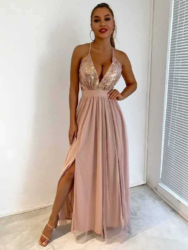 Cinessd - Elegant Sequins Mesh Stitching Long Party Dress Tunics Yoga stretchy