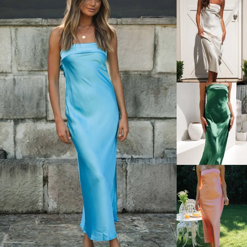 Sexy Satin Strapless Party Dresses for Women Tunics Lace romantic