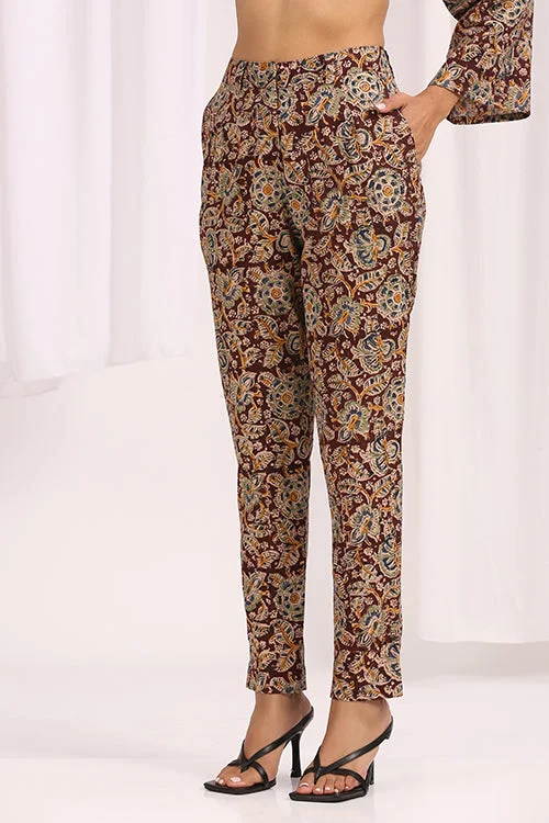Okhai 'Ziba' Hand Block Printed Kalamkari Pants Stylish Slim Trousers