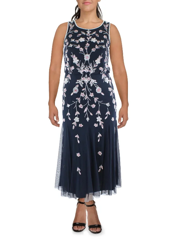 Womens Beaded Sleeveless Evening Dress Tunics Floral girly