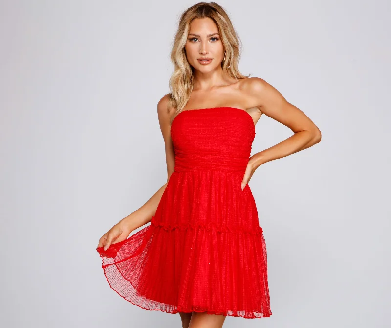 Cecilla Formal Pleated Tulle Party Dress Off-the-shoulder Chic Trendy