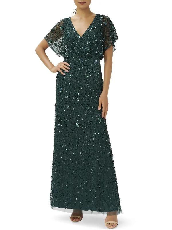 Womens Beaded Maxi Evening Dress Tunics Denim casual