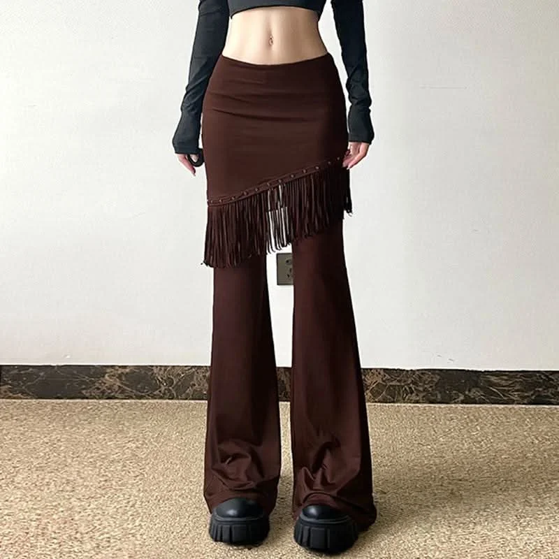 Rivet tassels patchwork low rise pant Classic Pleated Pants