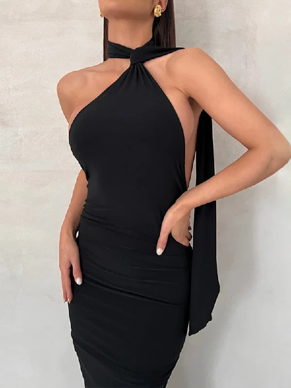 Elegant Backless Party Dress for Women Summer Sexy Halter Neck Bodycon Maxi Dress Evening Club Long Dress Black Vestido Tunics Short Trendy Elegant Backless Party Dress for Women Summer Sexy Halter Neck Bodycon Maxi Dress Evening Club Long Dress Black Vestido Tunics Short Trendy