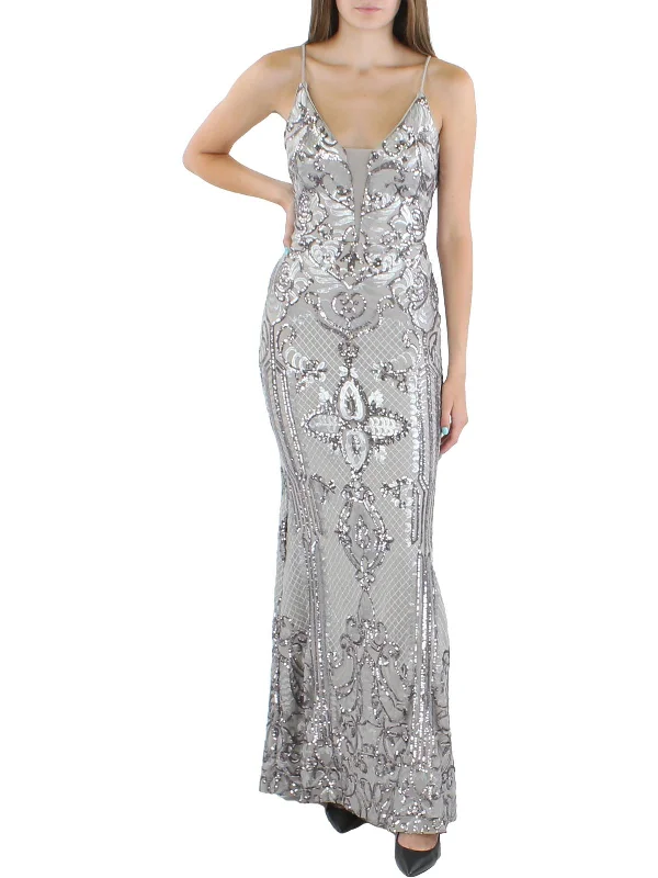 Womens Sequined Illusion Evening Dress Tunics Cozy soft