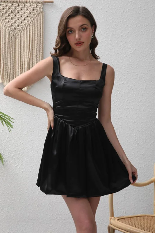 Black A-Line Satin Mini Party Dress Tunics Occasion special