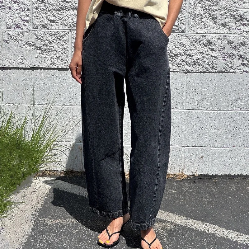 Womens Cotton Arc Pants - Black Denim Relaxed Lounge Trousers