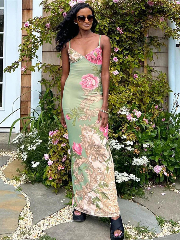 Printed Slim Halter Dress Female Casual Backless Summer V-Neck Maxi Dress Elegant Fashion Sleeveless Women Party Dress Tunics Hiking breathable Printed Slim Halter Dress Female Casual Backless Summer V-Neck Maxi Dress Elegant Fashion Sleeveless Women Party Dress Tunics Hiking breathable