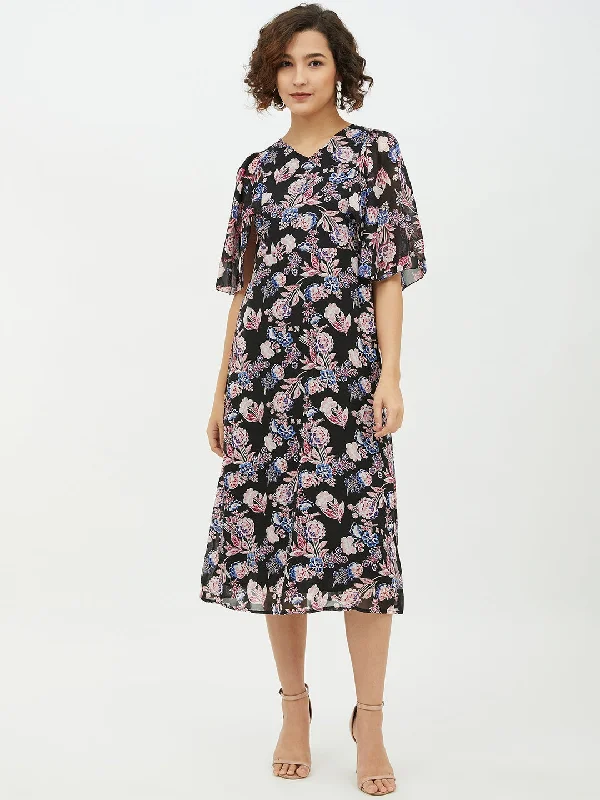Women's Polyester Georgette Floral Print Cape style Dress - StyleStone Tunics Stylish elegant