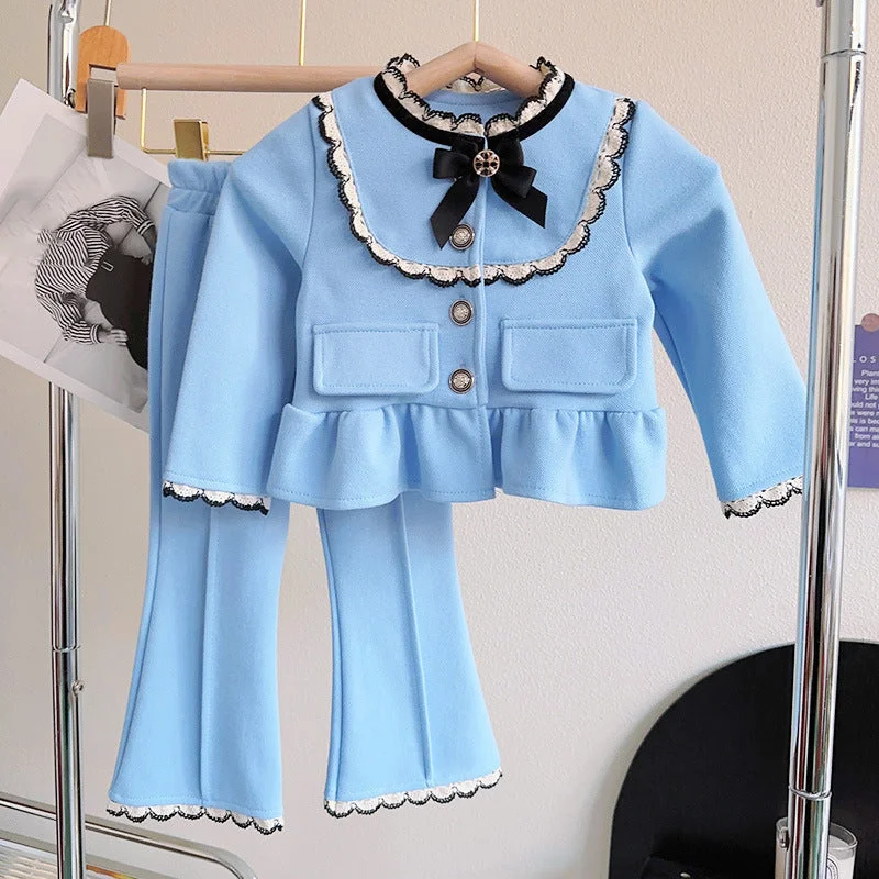 Autumn Soft Girls Suit French Doll Collar Top Casual Pants Two-piece Set Classic Straight-Leg Pants