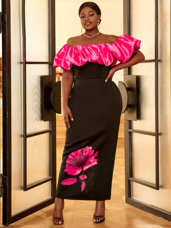 AOMEI Plus Size Floral Maxi Bithday Party Dress for Women Tunics Chic elegant