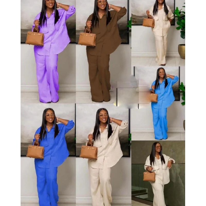 V-neck Loose Top & Formal Pant Set. Elegant Trouser Pants