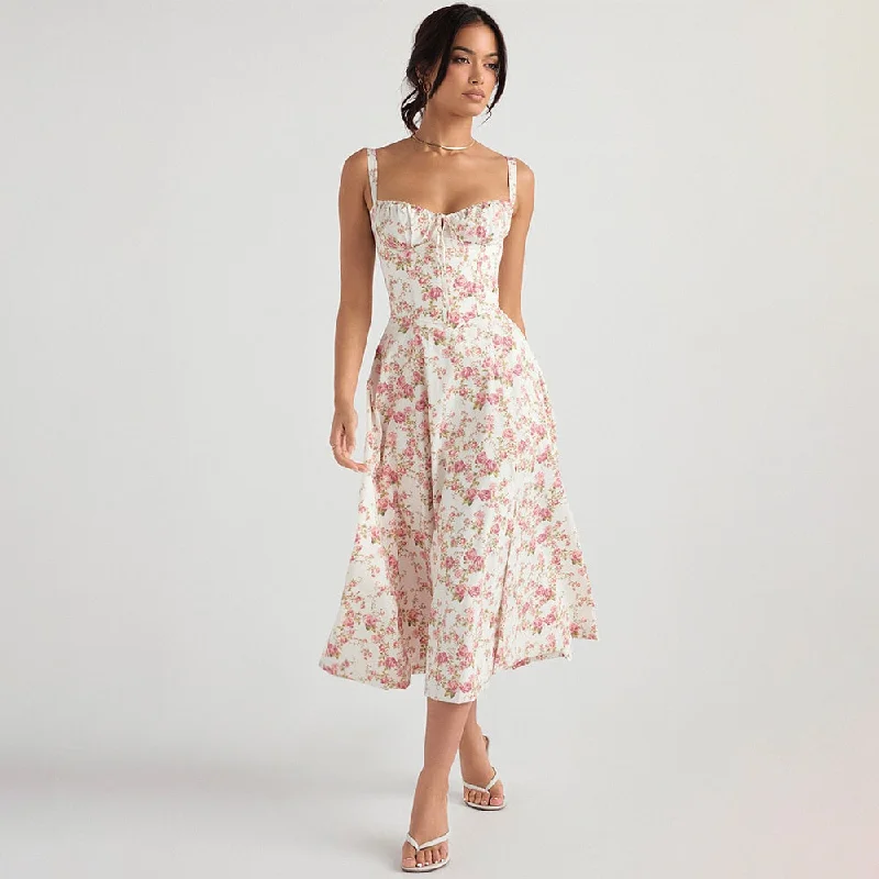 Soolasea Women's Summer Sundress Floral Print Dresses Elegant Midi Dress Casual Clothes Chic Sweet Split Party Dress Tunics Yoga stretchy Soolasea Women's Summer Sundress Floral Print Dresses Elegant Midi Dress Casual Clothes Chic Sweet Split Party Dress Tunics Yoga stretchy