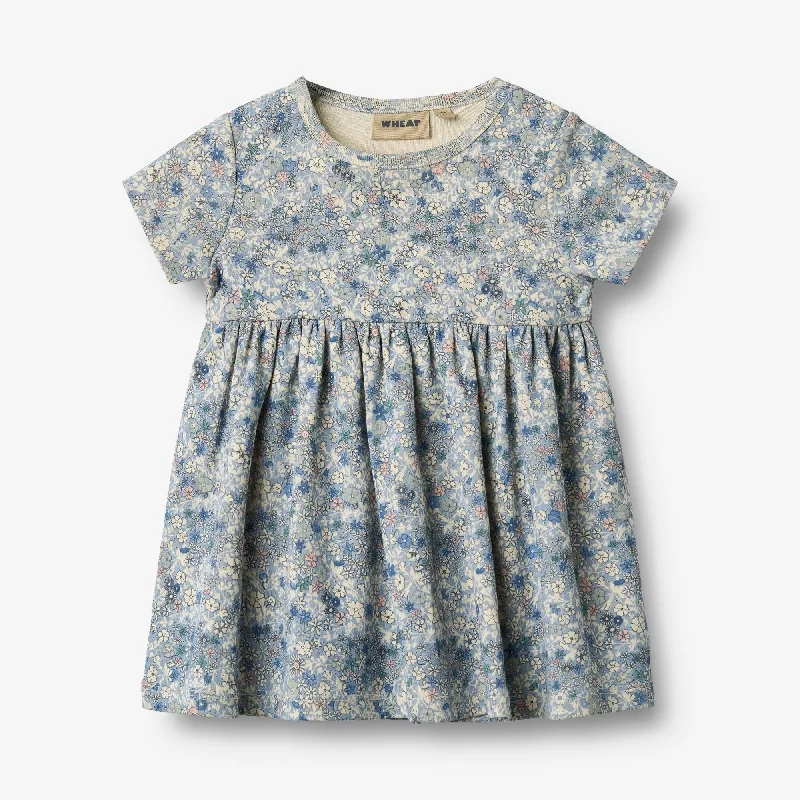 Jersey Dress S/S Nova - blue summer flowers Tunics Evening elegant