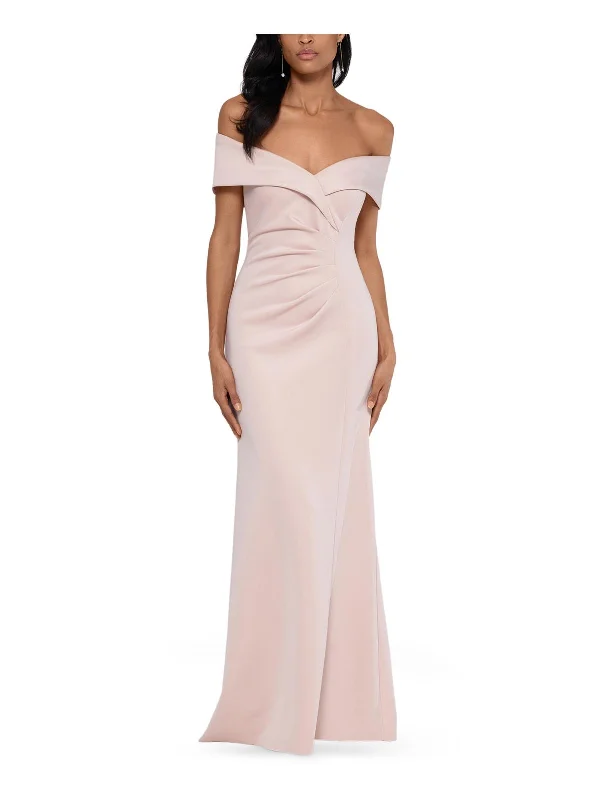 Womens Gathered Off-The-Shoulder Evening Dress A-Line Day Work