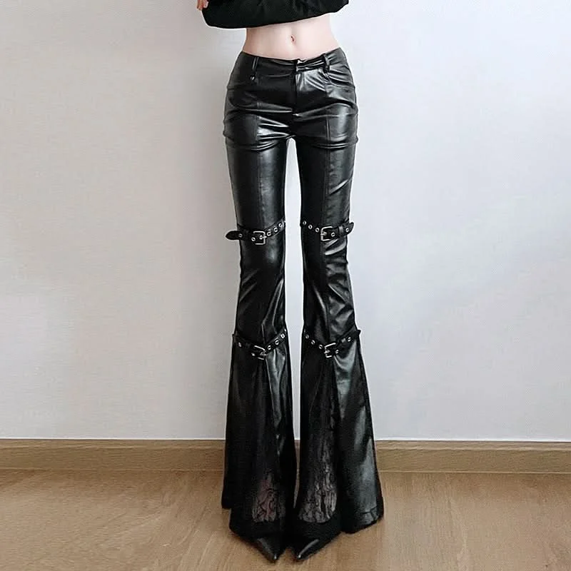 PU leather buckle low rise pant Fashionable Work Pants