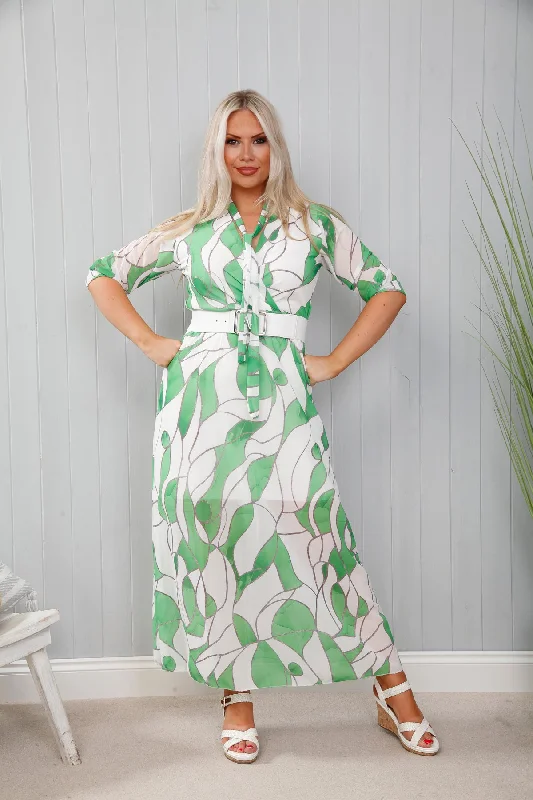Speckled Outline Dress Lime Square Neckline Feminine