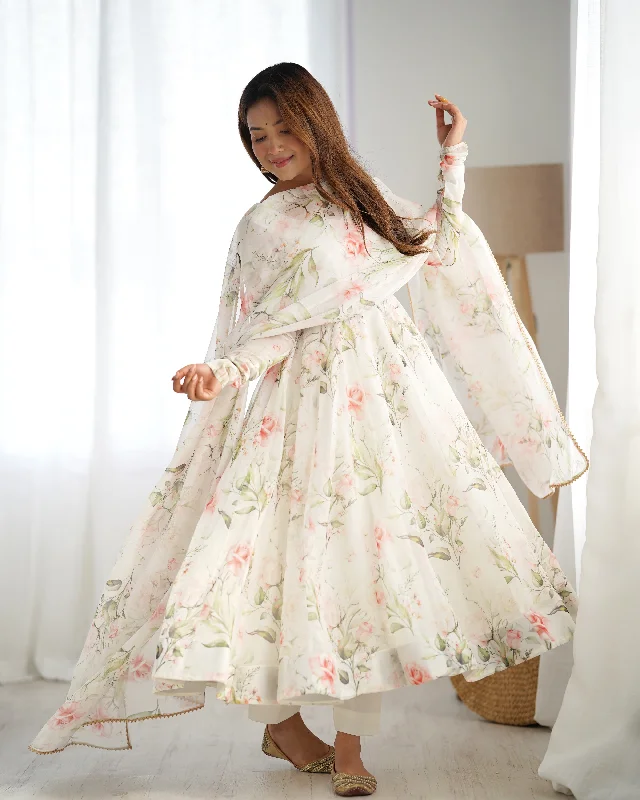 Lorenvalley White Soft Organza Silk With Floral Print Fully Flared Anarkali Pant With Dupatta Set Fashionable Jogger Pants Lorenvalley White Soft Organza Silk With Floral Print Fully Flared Anarkali Pant With Dupatta Set Fashionable Jogger Pants